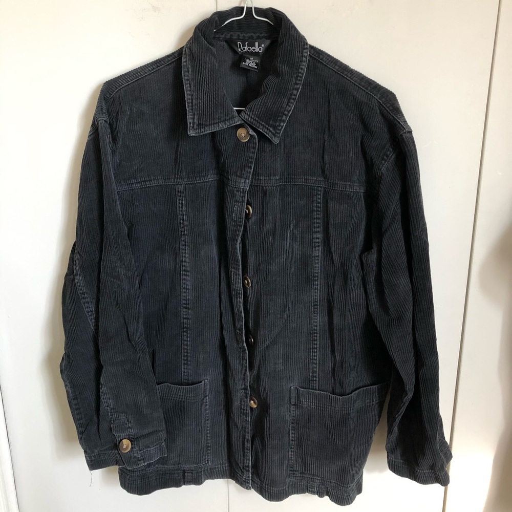 Rafaella Black Wide Wale Corduroy Coat Jacket